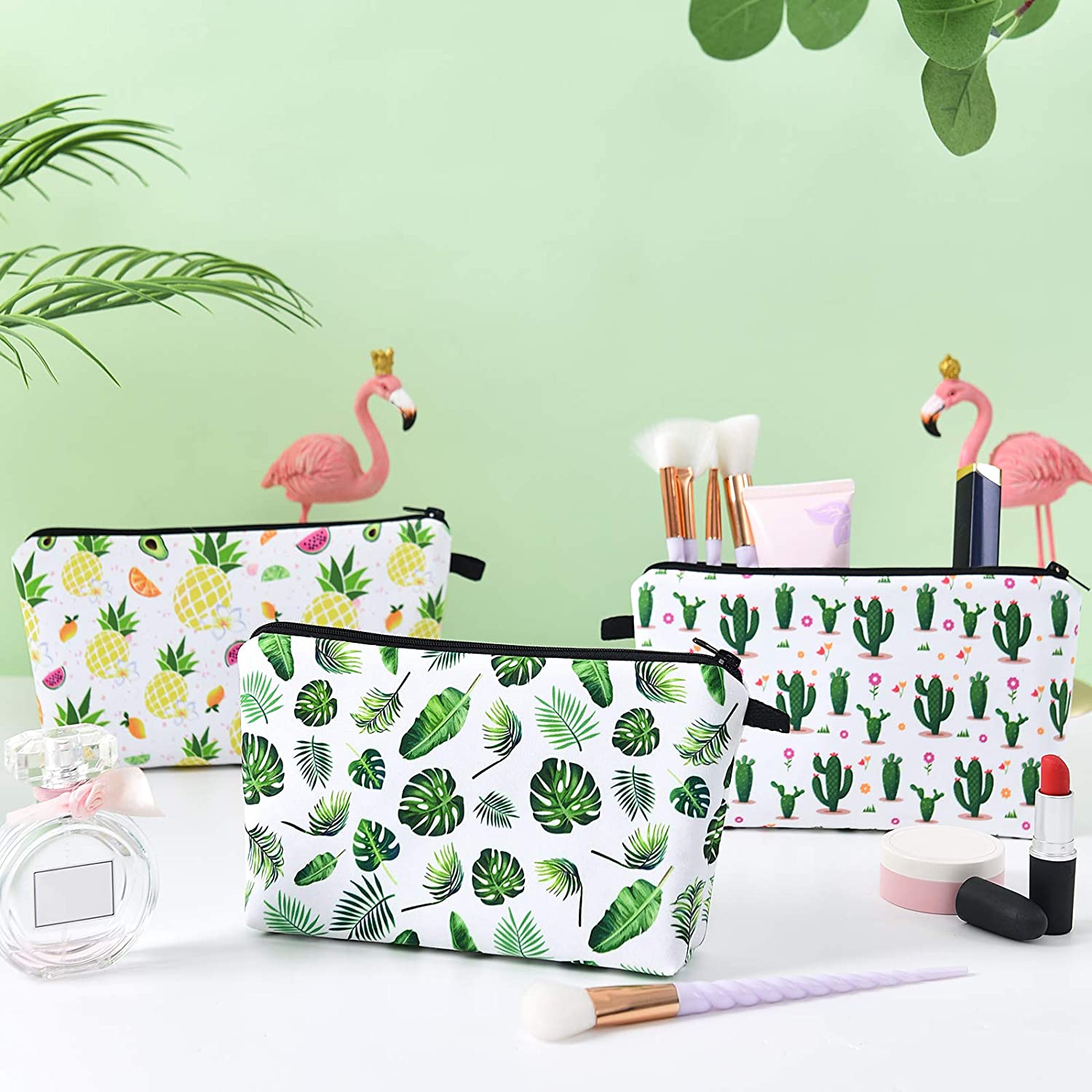 Palm Cosmetic Bag - Makeup Bag for Girls Women Tropical Monstera Palm Leaves Water-resistant Vanity