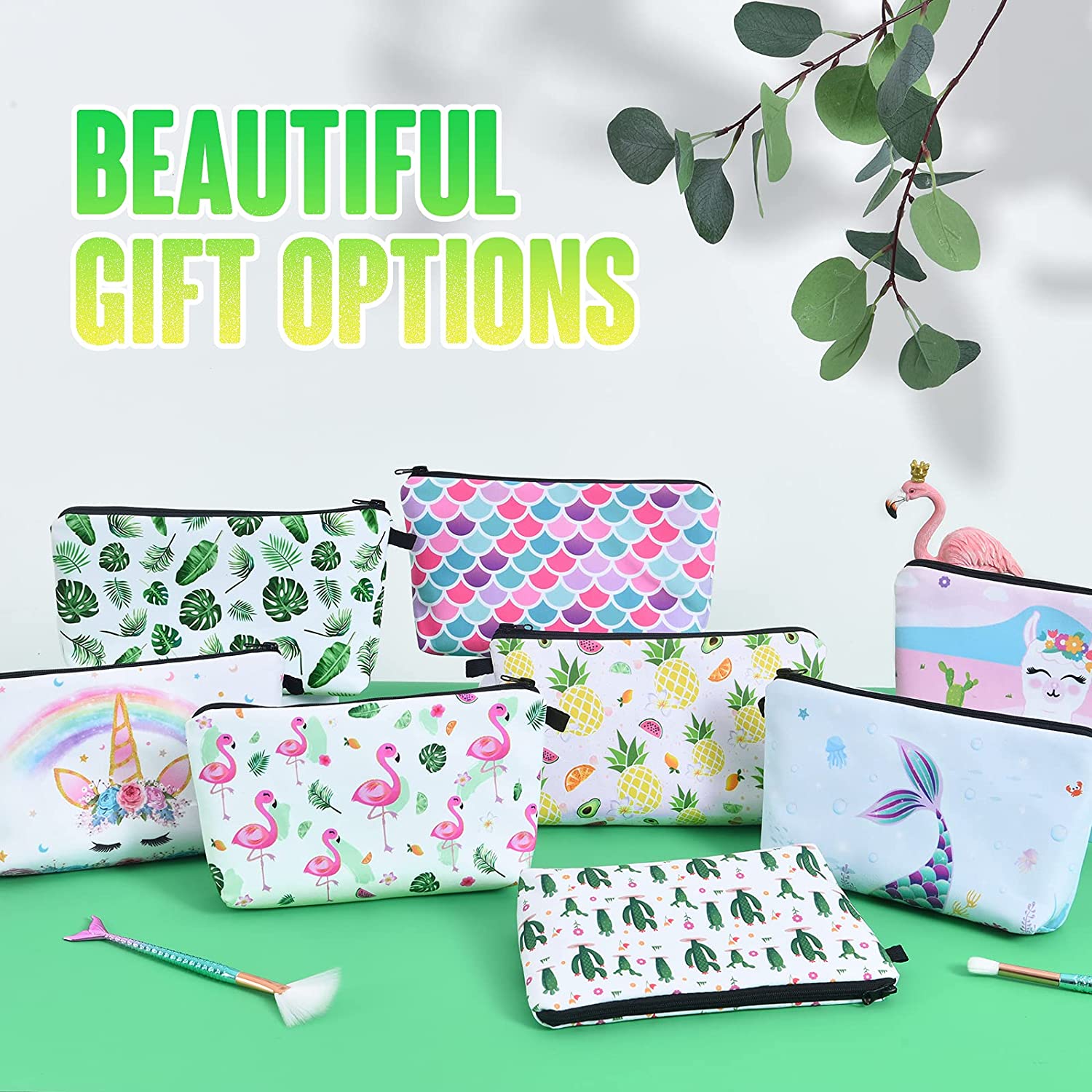 Palm Cosmetic Bag - Makeup Bag for Girls Women Tropical Monstera Palm Leaves Water-resistant Vanity