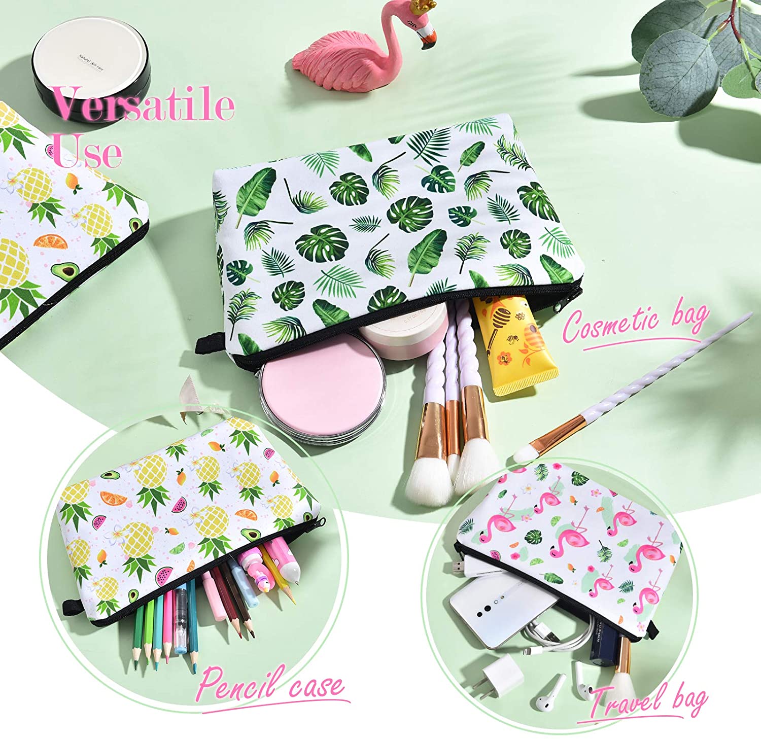 Palm Cosmetic Bag - Makeup Bag for Girls Women Tropical Monstera Palm Leaves Water-resistant Vanity
