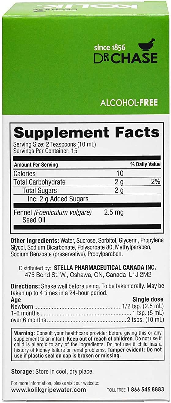 Dr. Chase Kolik Gripe Water Alcohol-Free - Baby’s Colic Relief - Gripe Water for Babies - Baby Gas