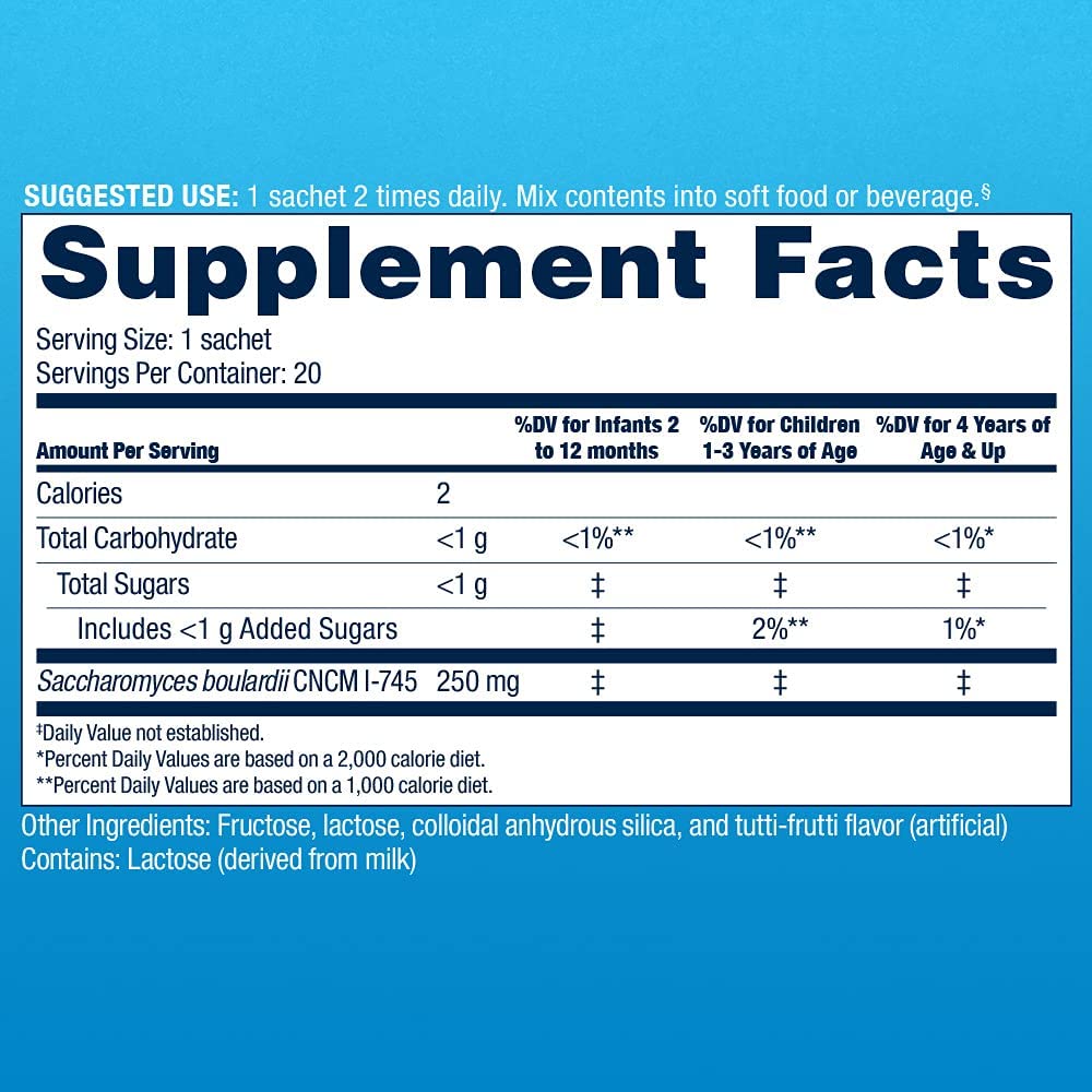 Florastor Kids Daily Probiotic Supplement, Tutti-Frutti Flavor Powder Mixes with Food or Beverage, U