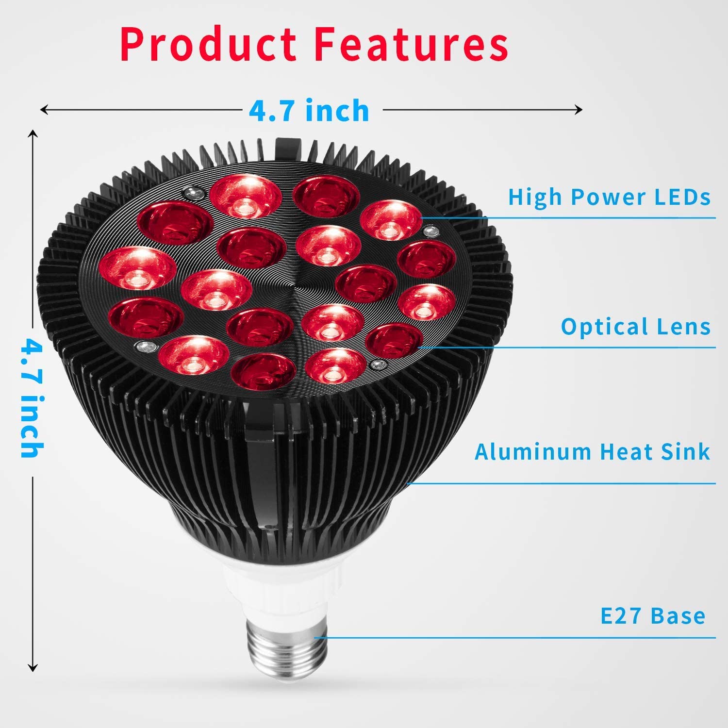 Wolezek Red Light Therapy, 18 LEDs Red Light Therapy Bulb with 660nm Red and 850nm Near-Infrared Com