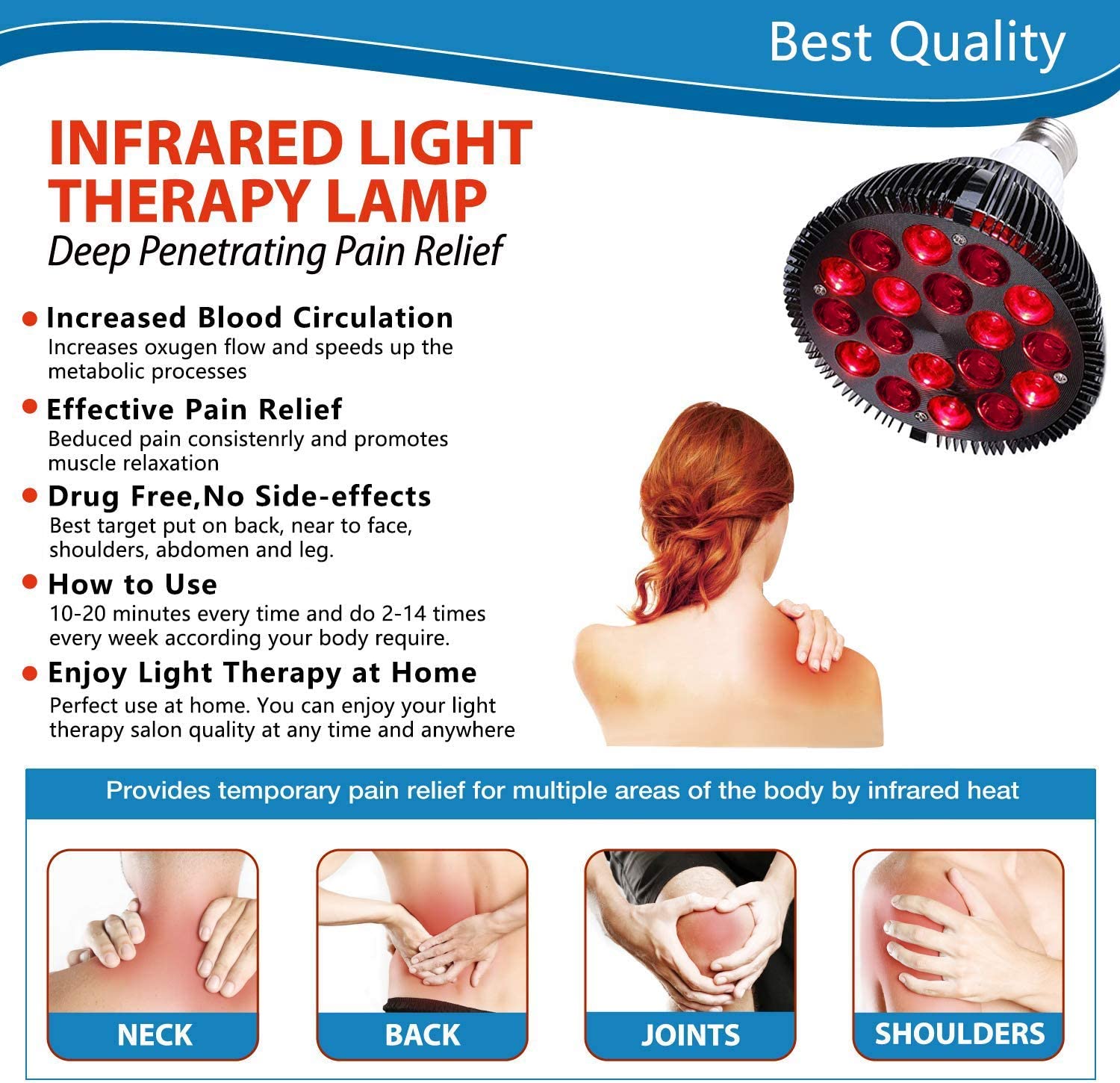 Wolezek Red Light Therapy, 18 LEDs Red Light Therapy Bulb with 660nm Red and 850nm Near-Infrared Com