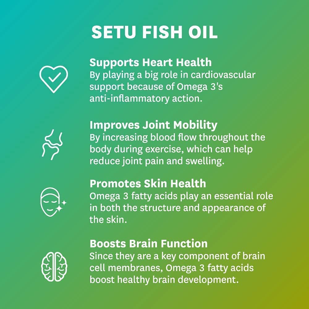 BAVI Setu Fish Oil Ultra-Pure Marine Sourced 1000 mg Omega 3 | 180mg EPA 120mg DHA | for Brain, Hear
