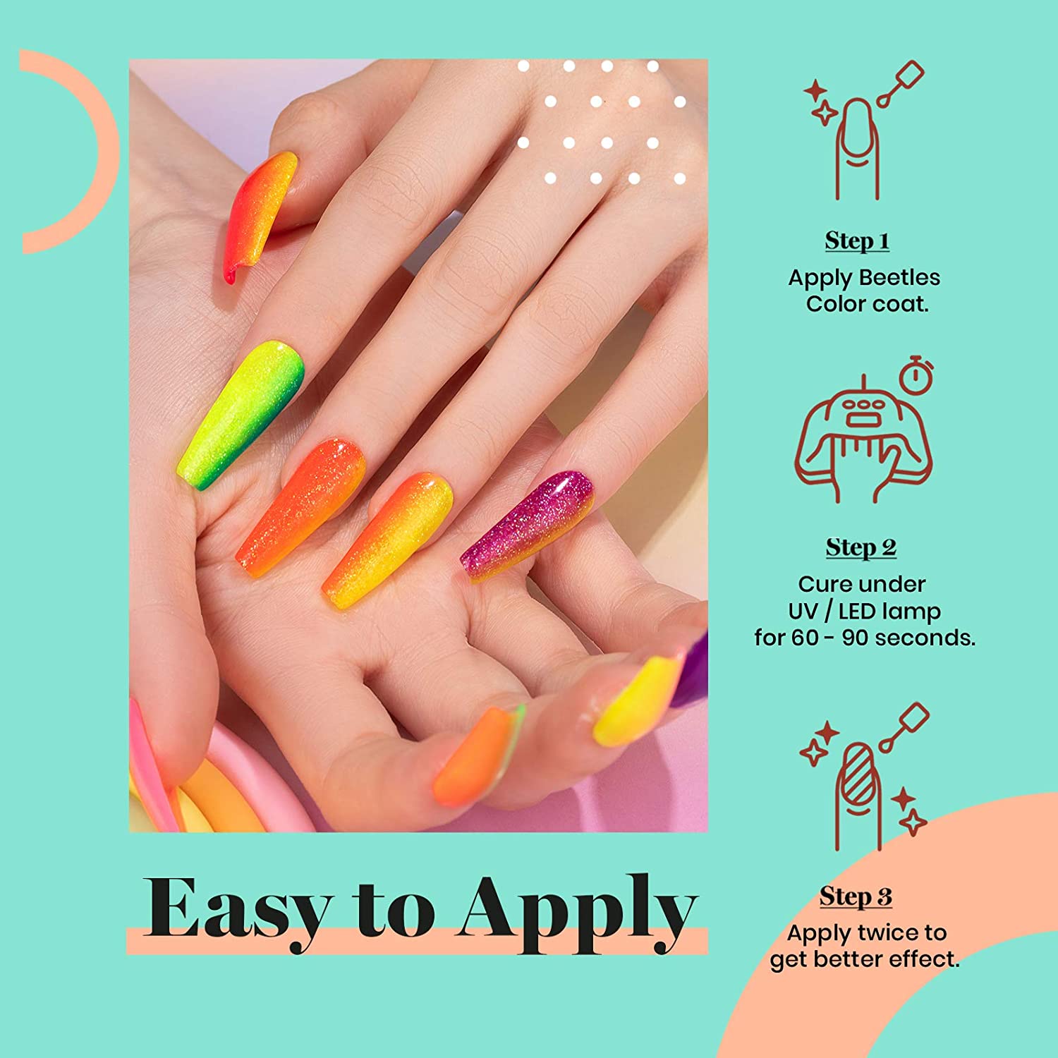 Beetles Gel Nail Polish Kit, 19 Pcs 15ML Neon Collection Gel Polish Set with Base Gel Glossy & Matte