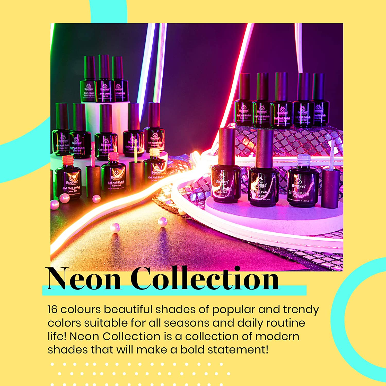 Beetles Gel Nail Polish Kit, 19 Pcs 15ML Neon Collection Gel Polish Set with Base Gel Glossy & Matte