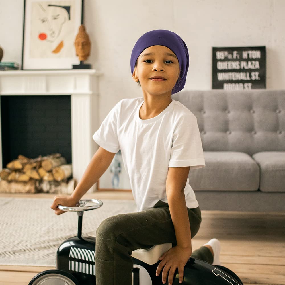 Greatremy Silky Kids Satin Lined Hair Bonnet Sleep Cap,Extra Large Double Layer Adjustable Slouchy B