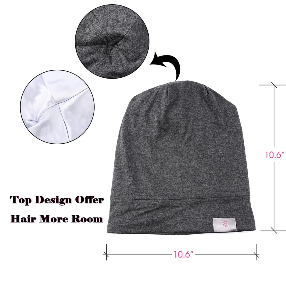 Greatremy Silky Kids Satin Lined Hair Bonnet Sleep Cap,Extra Large Double Layer Adjustable Slouchy B