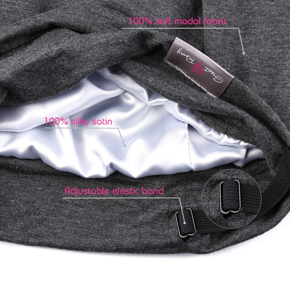 Greatremy Silky Kids Satin Lined Hair Bonnet Sleep Cap,Extra Large Double Layer Adjustable Slouchy B