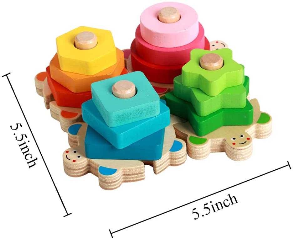 Wooden Sorting & Stacking Toy for Toddler, Shape Sorter Puzzle, Montessori Color Recognition Stacker