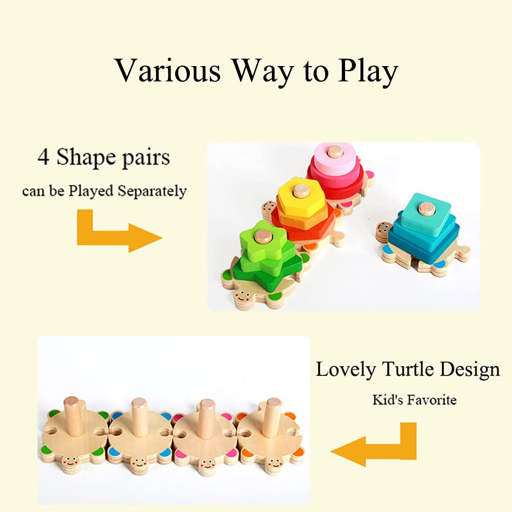 Wooden Sorting & Stacking Toy for Toddler, Shape Sorter Puzzle, Montessori Color Recognition Stacker