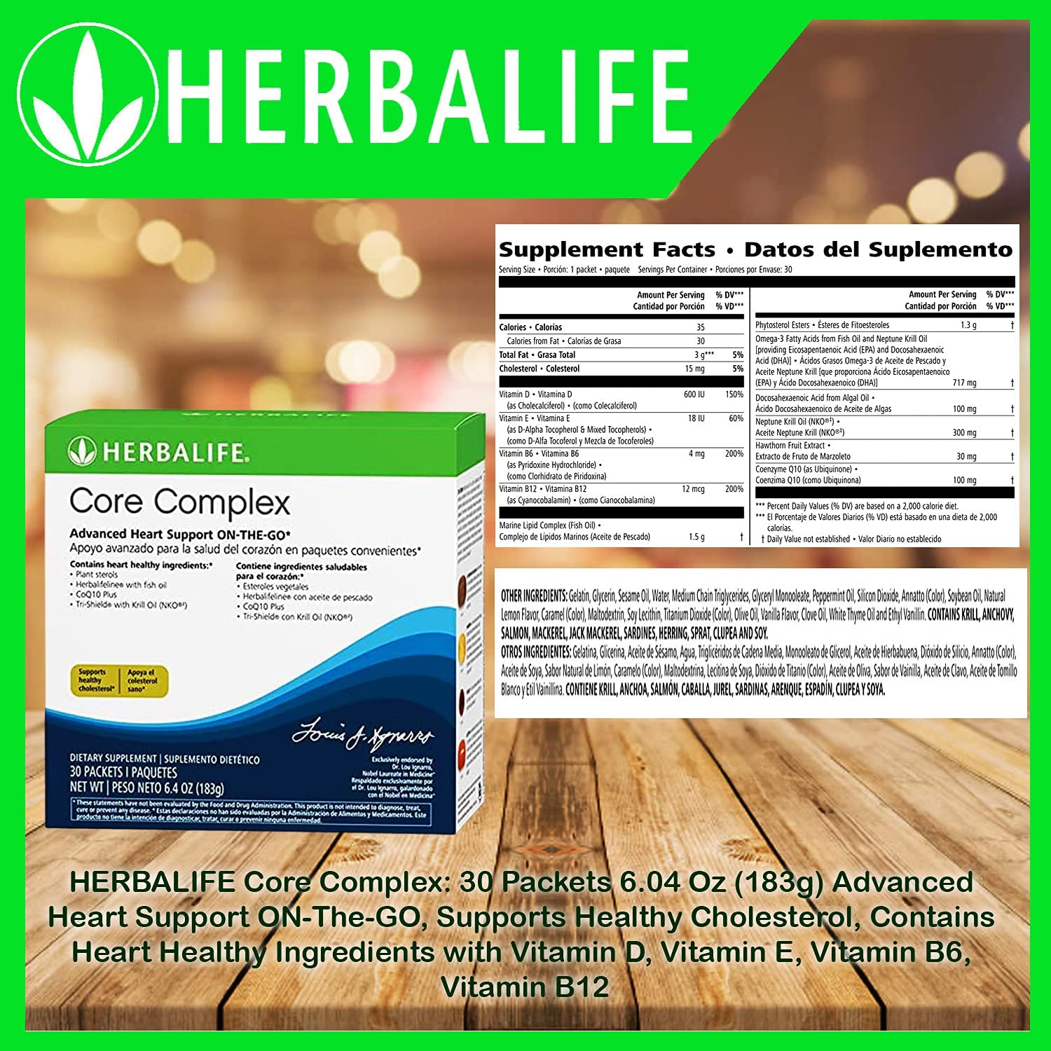 Herbalife Core Complex: 30 Packets 6.04 Oz (183g) Advanced Heart Support ON-The-GO, Supports Healthy