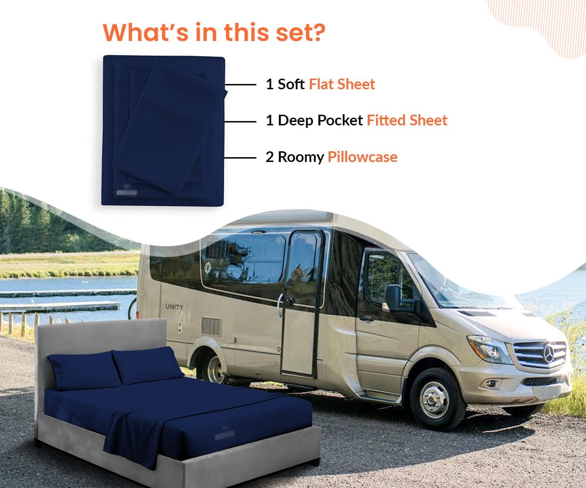 SGI bedding Three Quarter RV Bunk & Truck Sleeper 4 Piece Sheet Set 800 TC Perfectly Fitted for RV,