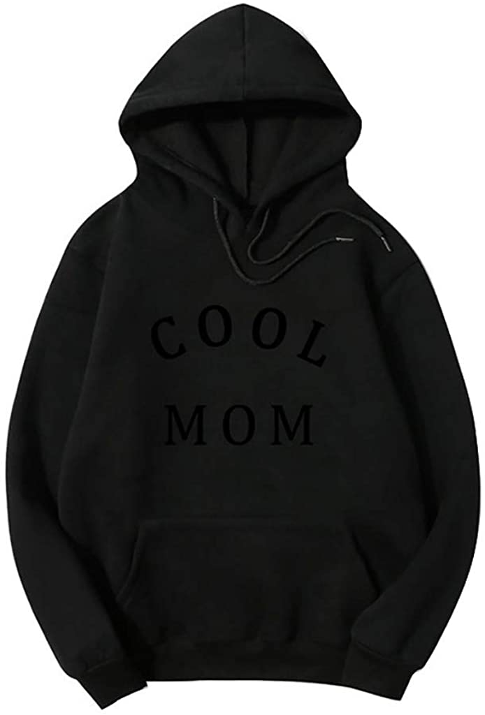 Dosoop Women Long Sleeve Shirt Letter Print Hoodies Drawstring Pocket Sweatshirts Sports Pullover Bl