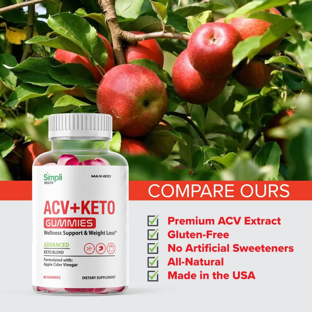 Simpli ACV Ketos Gummies Simpli Health ACV+Keto Gummies (Official 1 Month Supply)