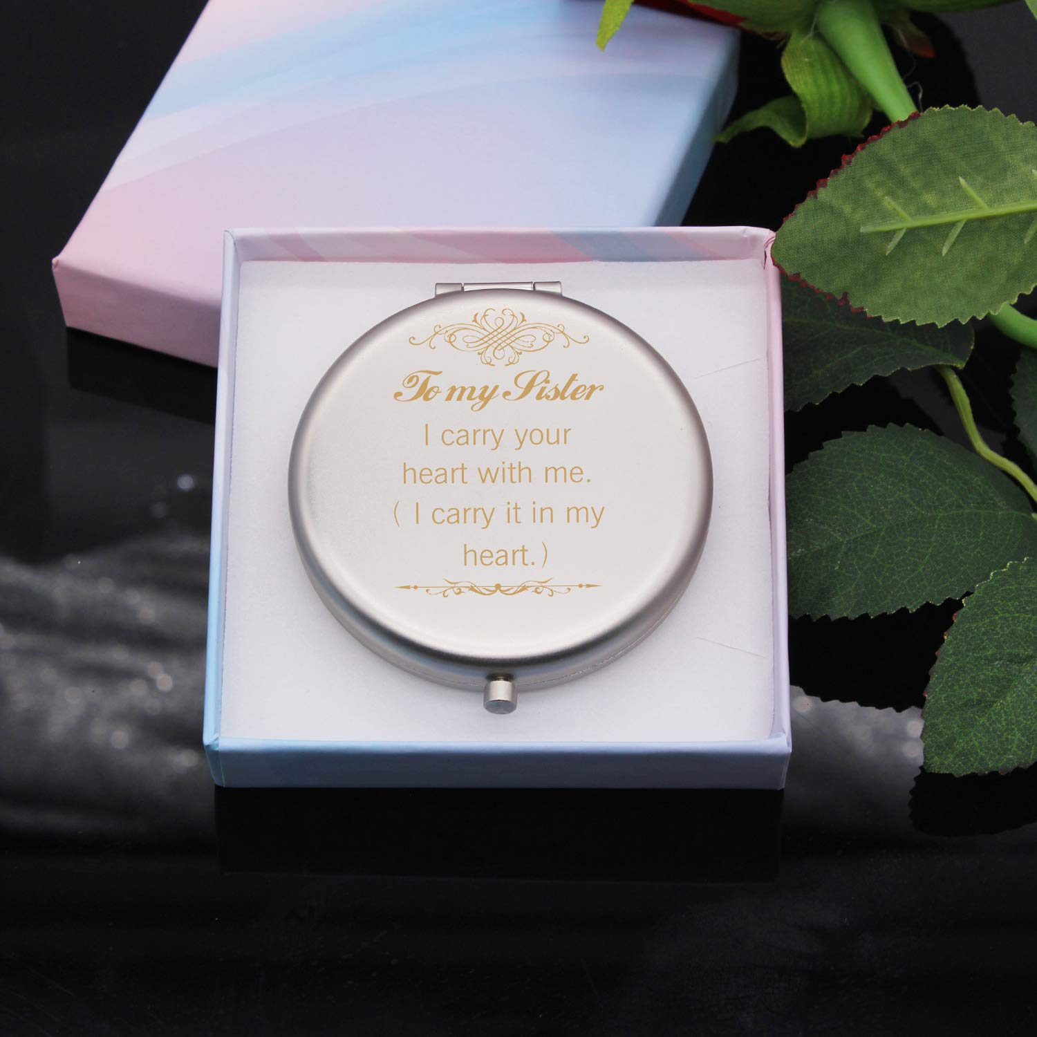 Muminglong Sister Gifts Frosted Compact Makeup Mirror for Sister from Sister,Brother, Birthday, Grad