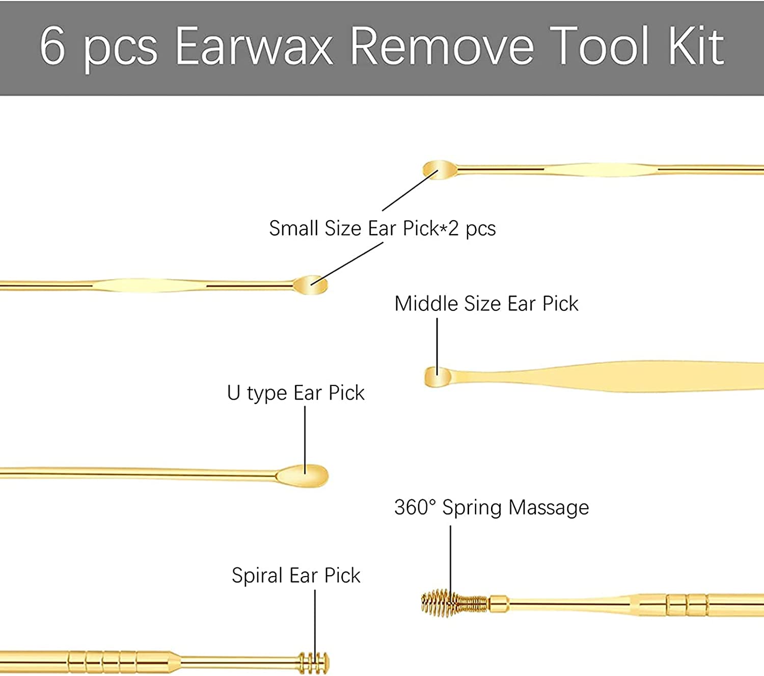 HZXY 6 Pcs Innovative Spring Ear Wax Cleaner Tool Set, Ear Curette Cleaner, Ear Wax Removal 6-in-1 E