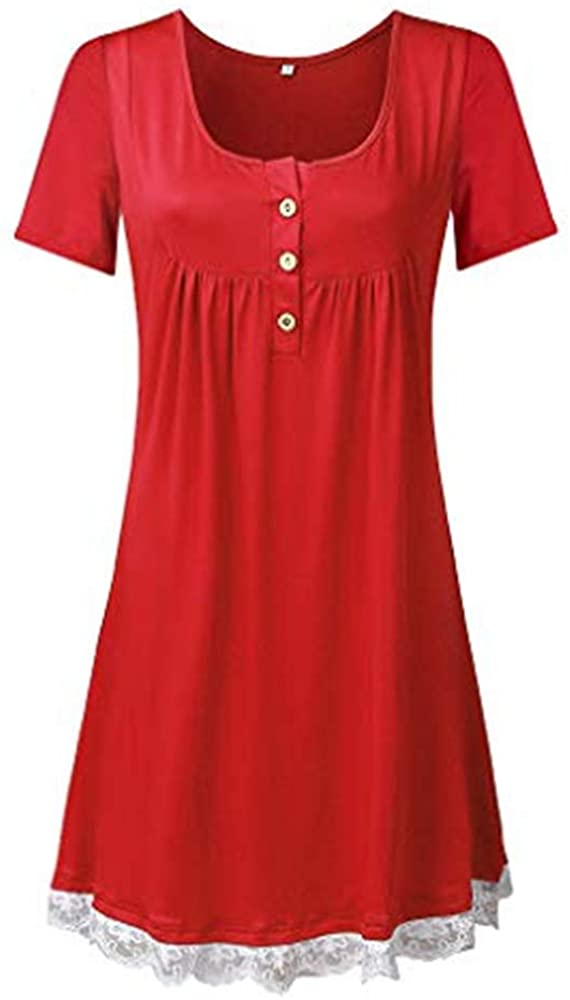 HebeTop ✰ Womens Fashion Short Sleeves Dress Lined with Lace Trim