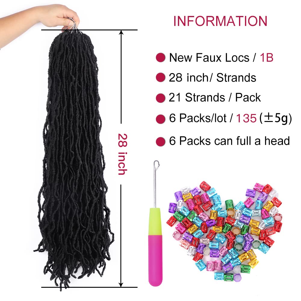 28 inch New Faux Locs Crochet Hair 6 Packs Pre-Looped New Soft Locs Crochet Hair For Women Synthetic