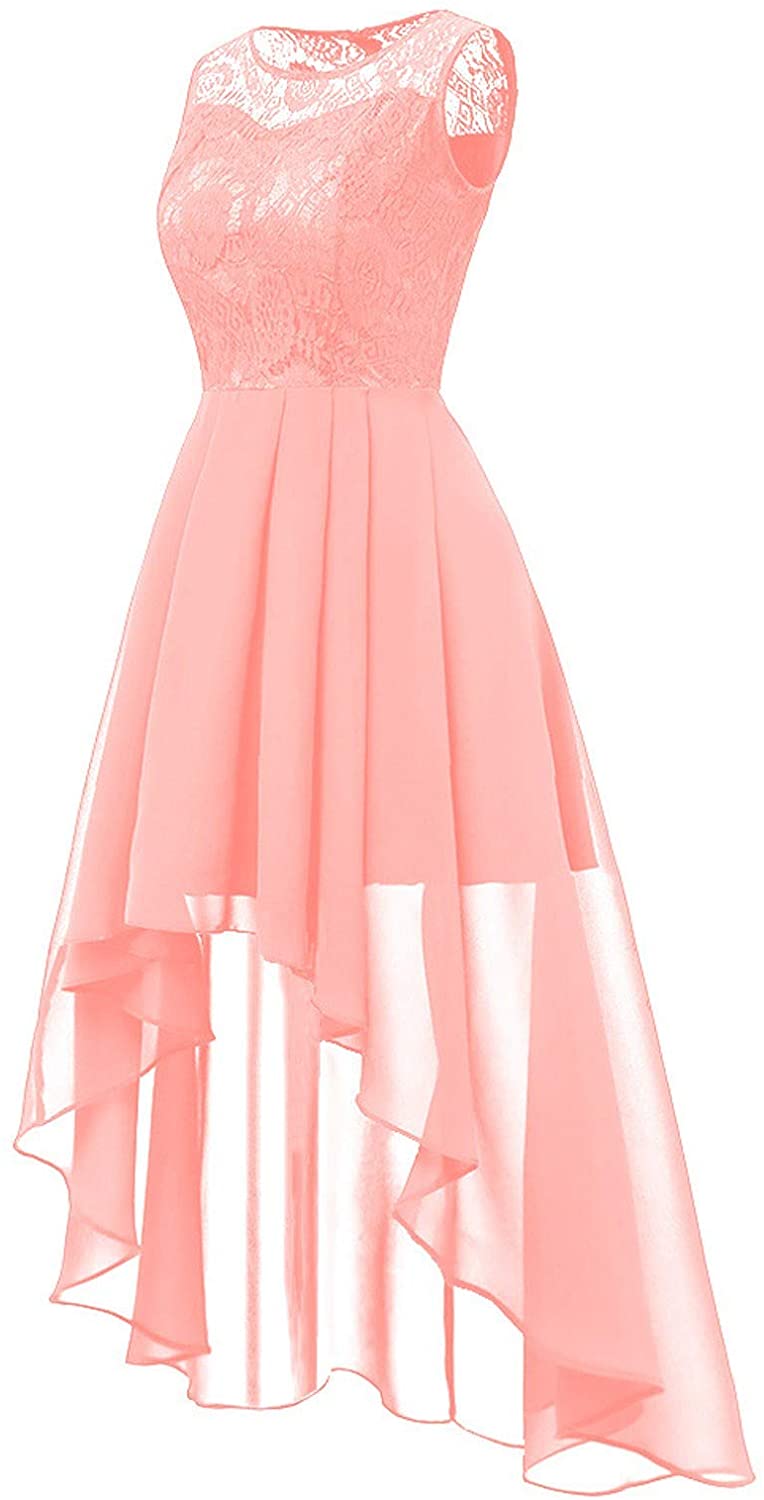 haoricu Women Summer Casual Off Shoulder Short Sleeve Lace Irregular Hem Party Dress