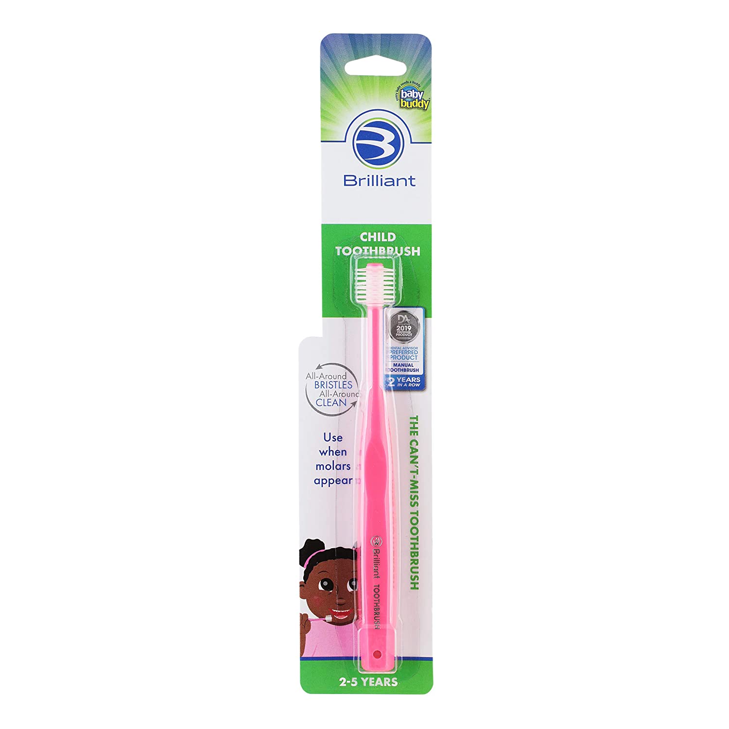 Brilliant Child Toothbrush by Baby Buddy - Ages 2-5 Years, When Molars Appear, Micro Bristles Clean