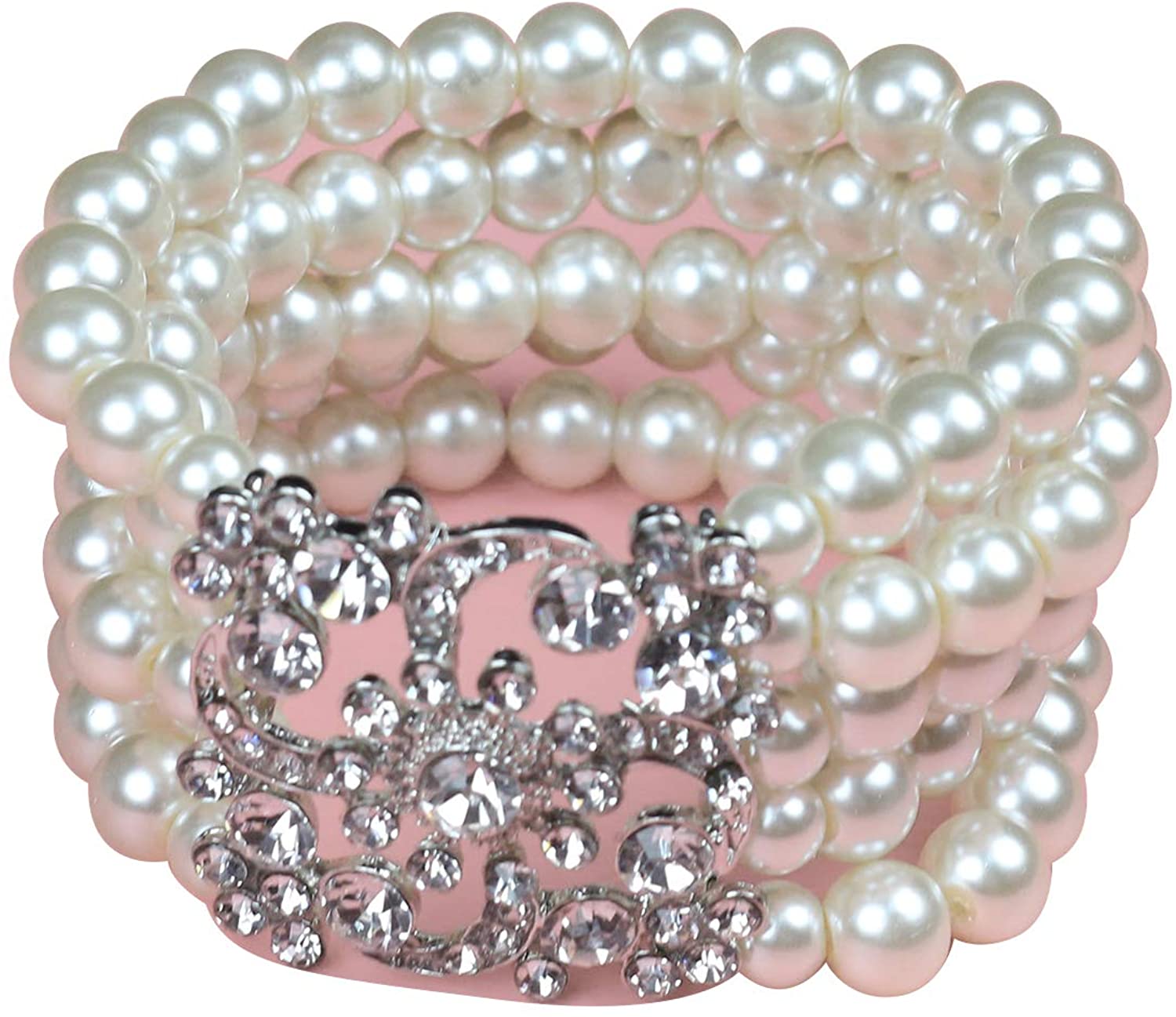 1920s Gatsby Accessories Imitation Pearls Rhinestone Bracelet Ring Vintage Flapper Wedding Bridal Je