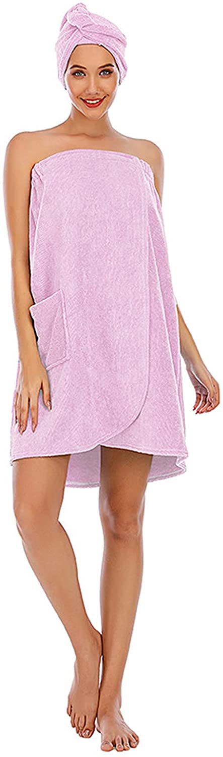 Vanrose Jan Womens Shower Wrap Towels Pocket Strapless Bathrobe Bath Spa Towel & Shower Cap