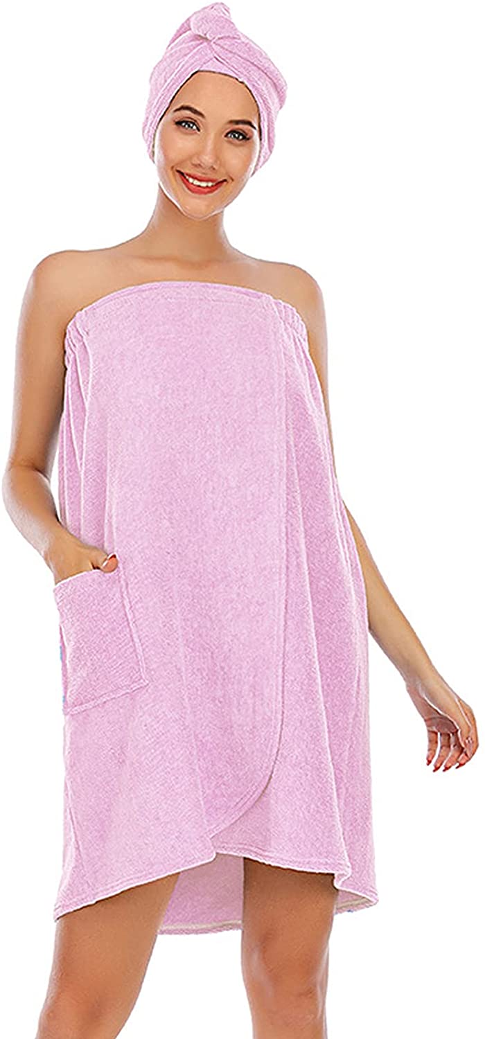 Vanrose Jan Womens Shower Wrap Towels Pocket Strapless Bathrobe Bath Spa Towel & Shower Cap