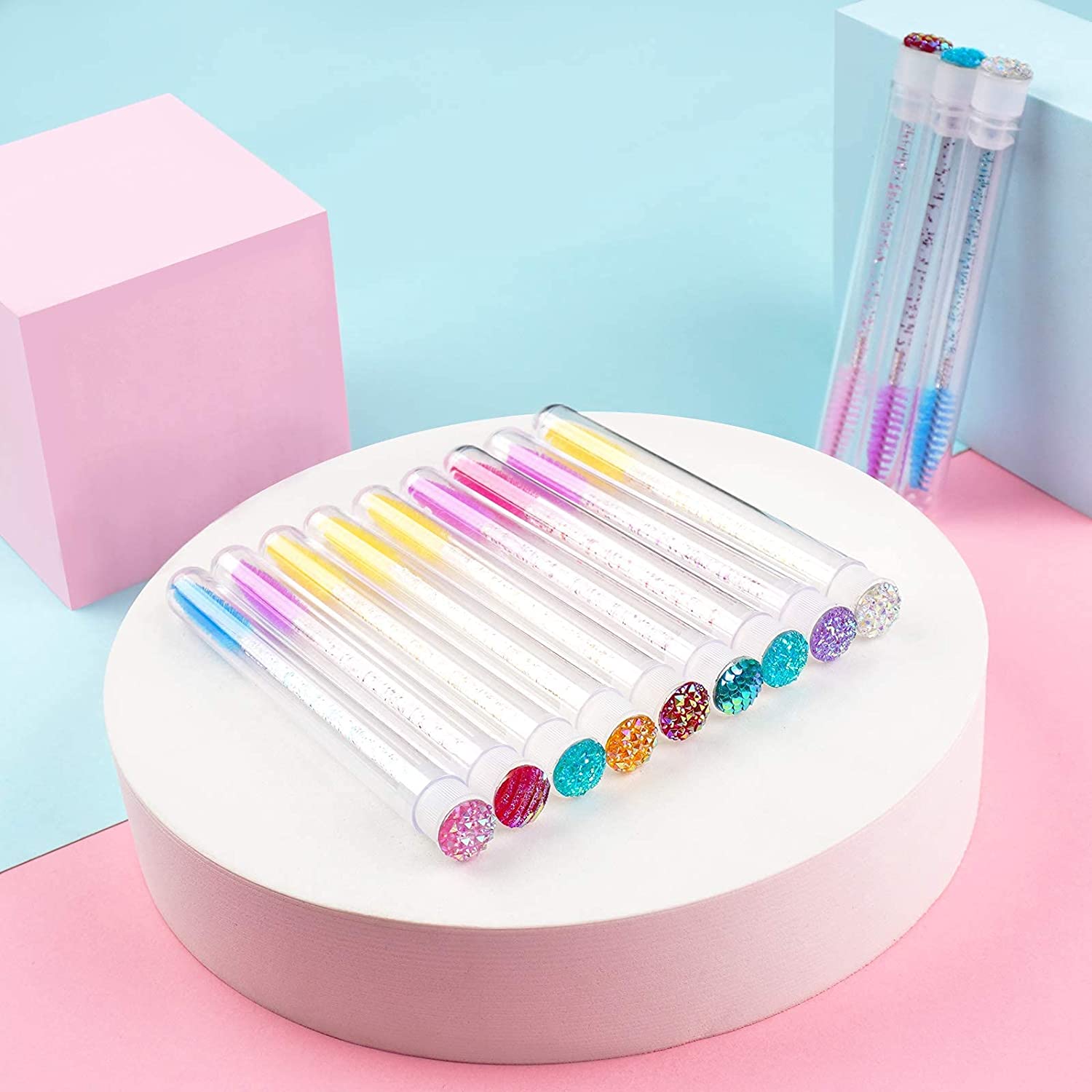 i-Laesh 20 Pcs Lash Brush Eyelash Brushes for Eyelash Extensions Spoolies Mascara Wands Tube Diamond