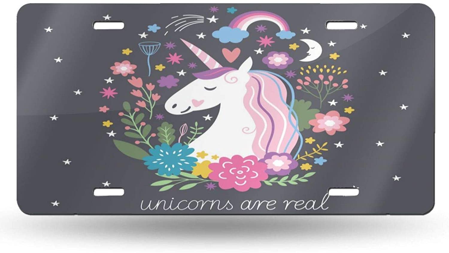 Pretty Cute Unicorn License Plate Frame Aluminum Metal Covers,Metal Novelty Car Plate for Women Girl