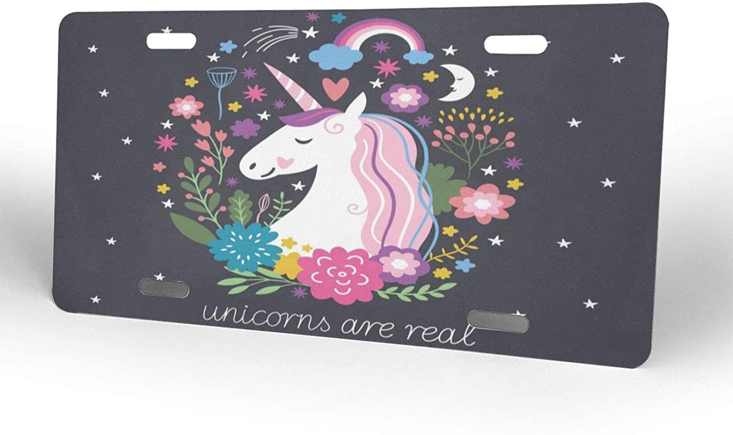 Pretty Cute Unicorn License Plate Frame Aluminum Metal Covers,Metal Novelty Car Plate for Women Girl
