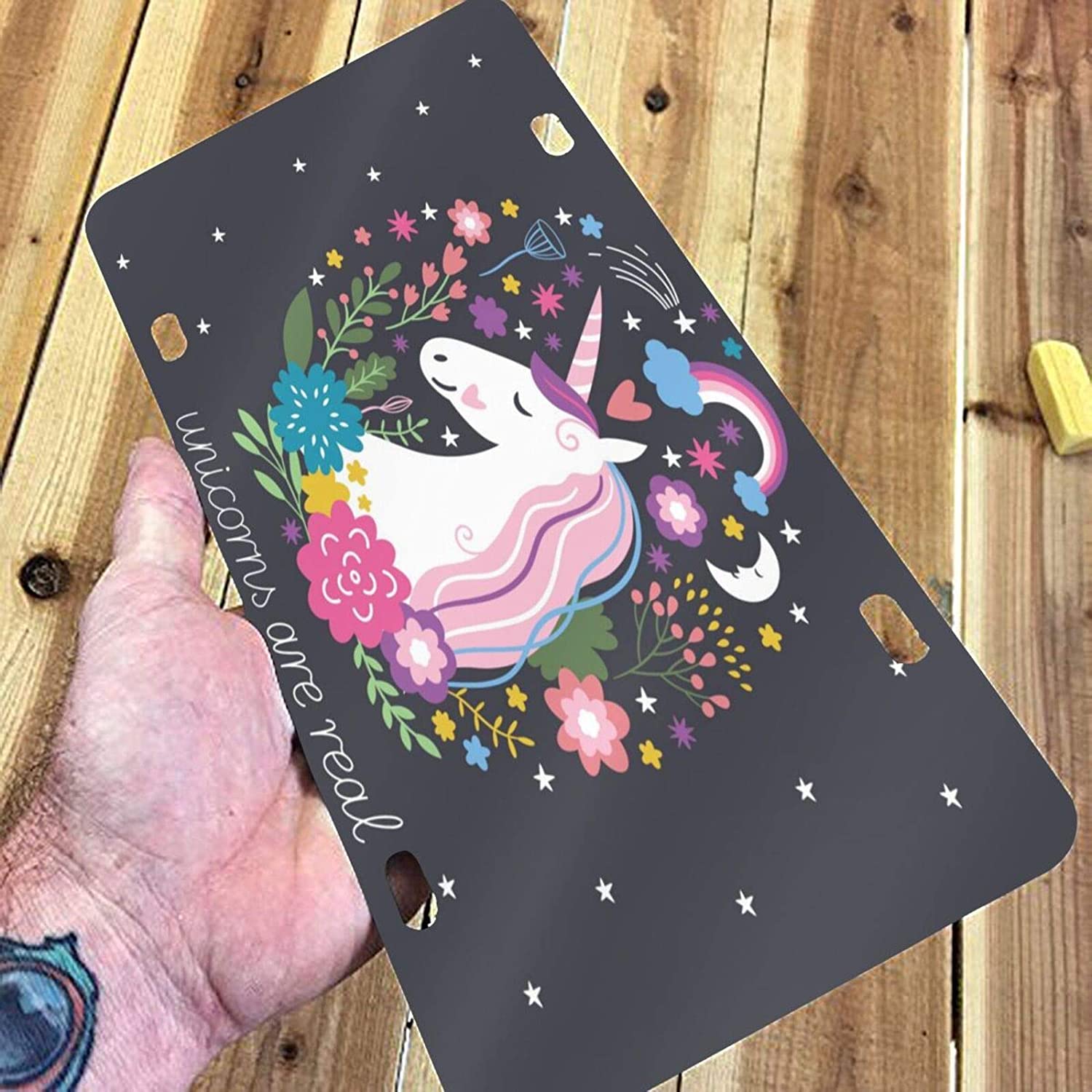 Pretty Cute Unicorn License Plate Frame Aluminum Metal Covers,Metal Novelty Car Plate for Women Girl