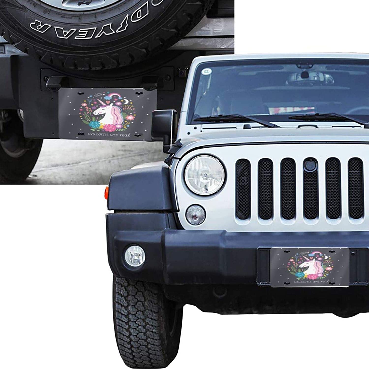 Pretty Cute Unicorn License Plate Frame Aluminum Metal Covers,Metal Novelty Car Plate for Women Girl