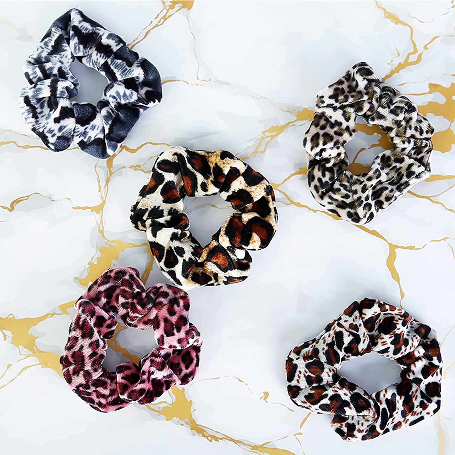 12 Pack Leopard Print Velvet Scrunchies, Leopard Scrunchies for Hair, Hair Scrunchies for Girls, Chr
