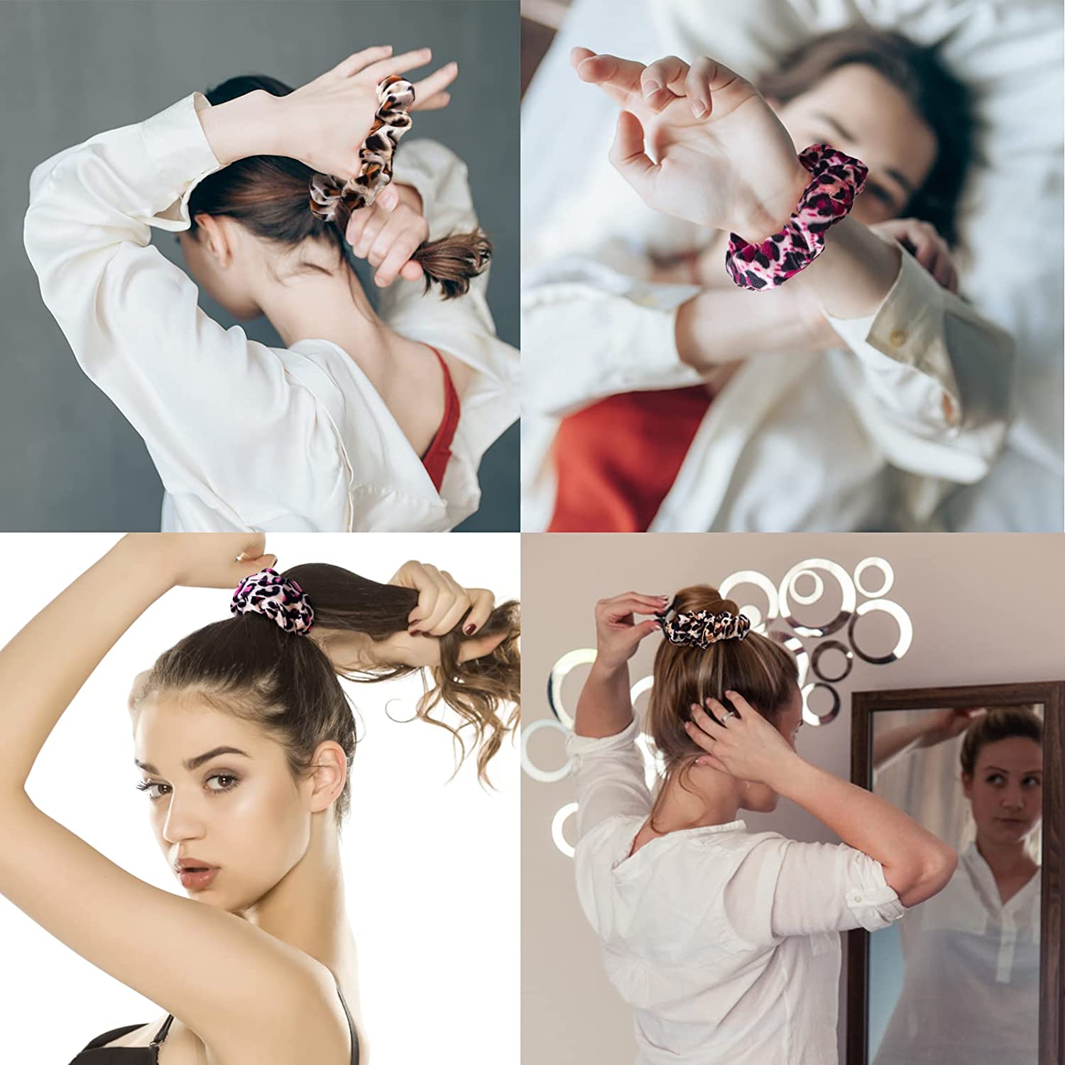 12 Pack Leopard Print Velvet Scrunchies, Leopard Scrunchies for Hair, Hair Scrunchies for Girls, Chr