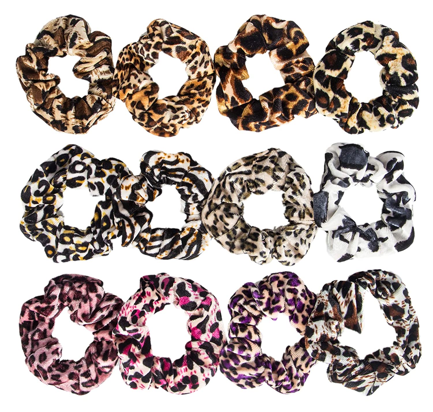 12 Pack Leopard Print Velvet Scrunchies, Leopard Scrunchies for Hair, Hair Scrunchies for Girls, Chr