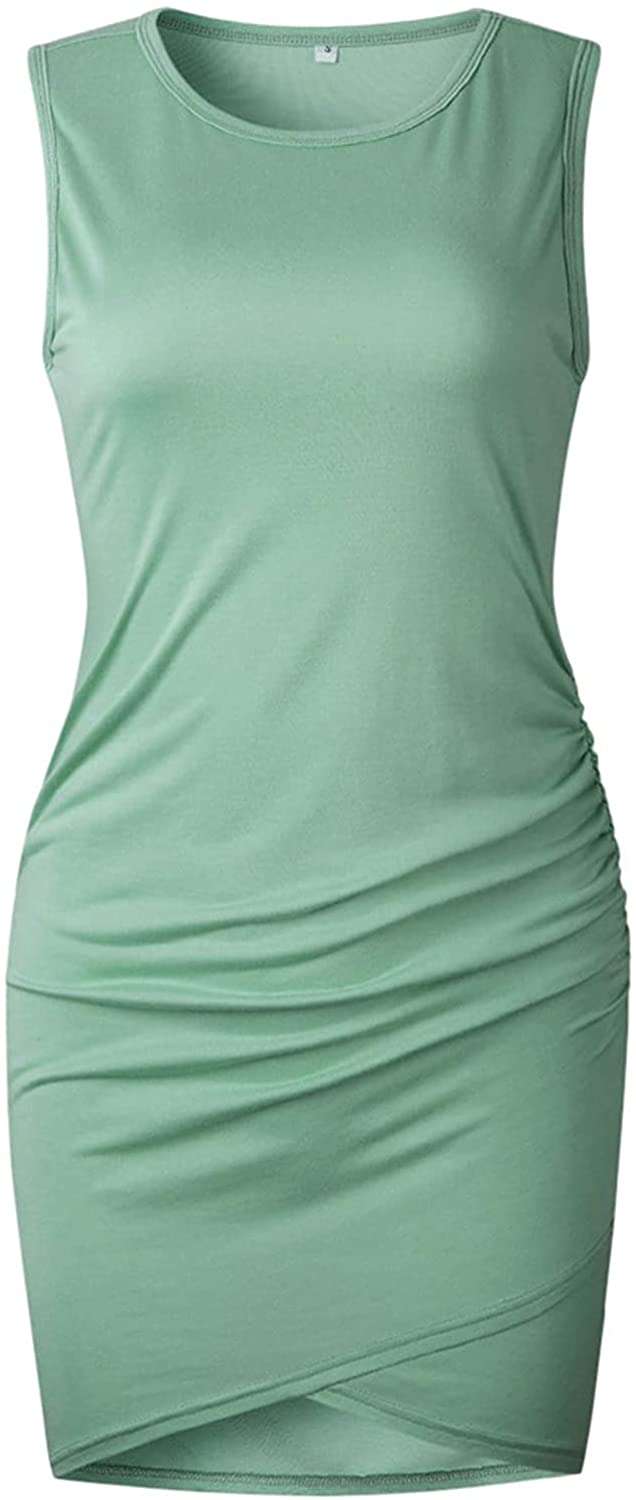 WYTong Women Casual Crew Neck Ruched Sleeveless Tank Bodycon 2021 Shirt Short Mini Dresses Summer Dr