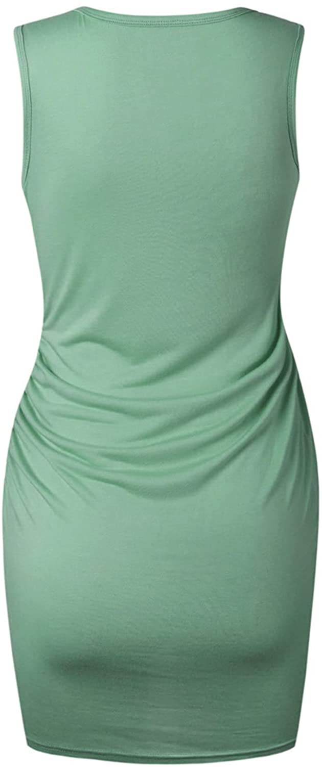 WYTong Women Casual Crew Neck Ruched Sleeveless Tank Bodycon 2021 Shirt Short Mini Dresses Summer Dr