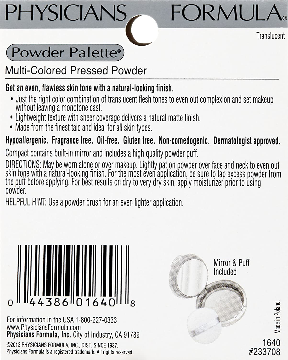 Physicians Formula Powder Palette Multi-Colored Pressed Powder Translucent