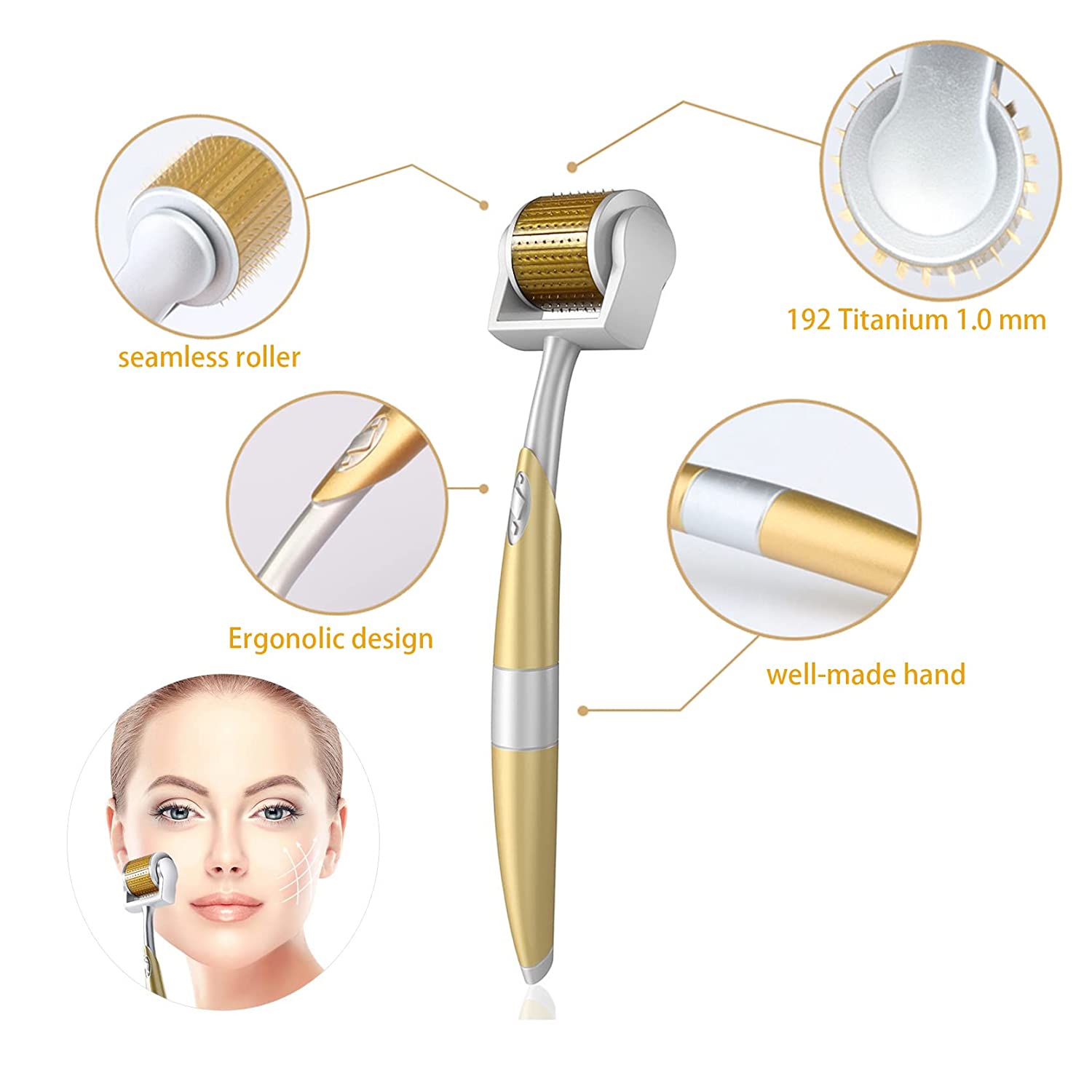 Derma Hair Beard Roller Real Needle, 192 Titanium Microneedle Roller for Face Body Hair Beard for Ho