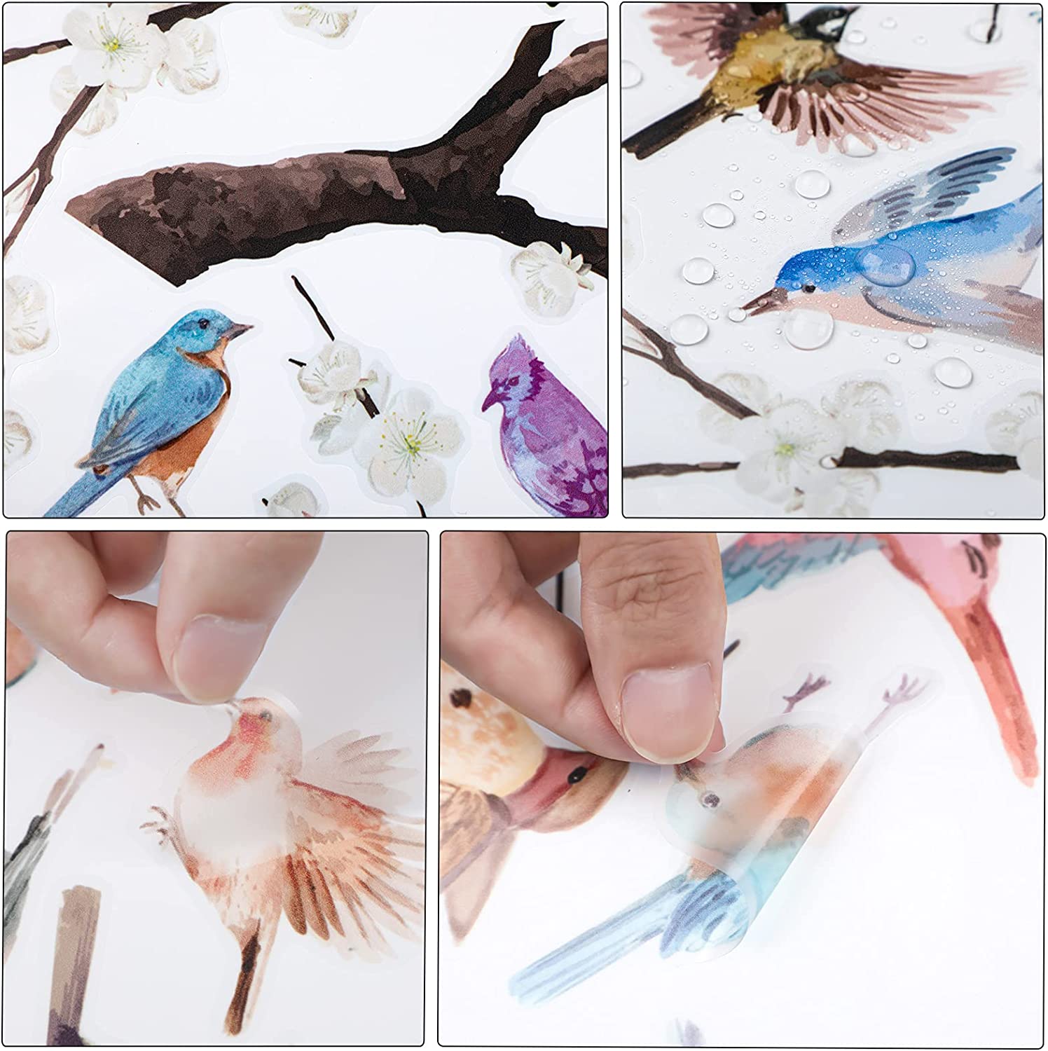 2 Pieces White Peach Blossm Flowers Black Tree Branch Flying Birds Wall Stickers Removable DIY Wall 