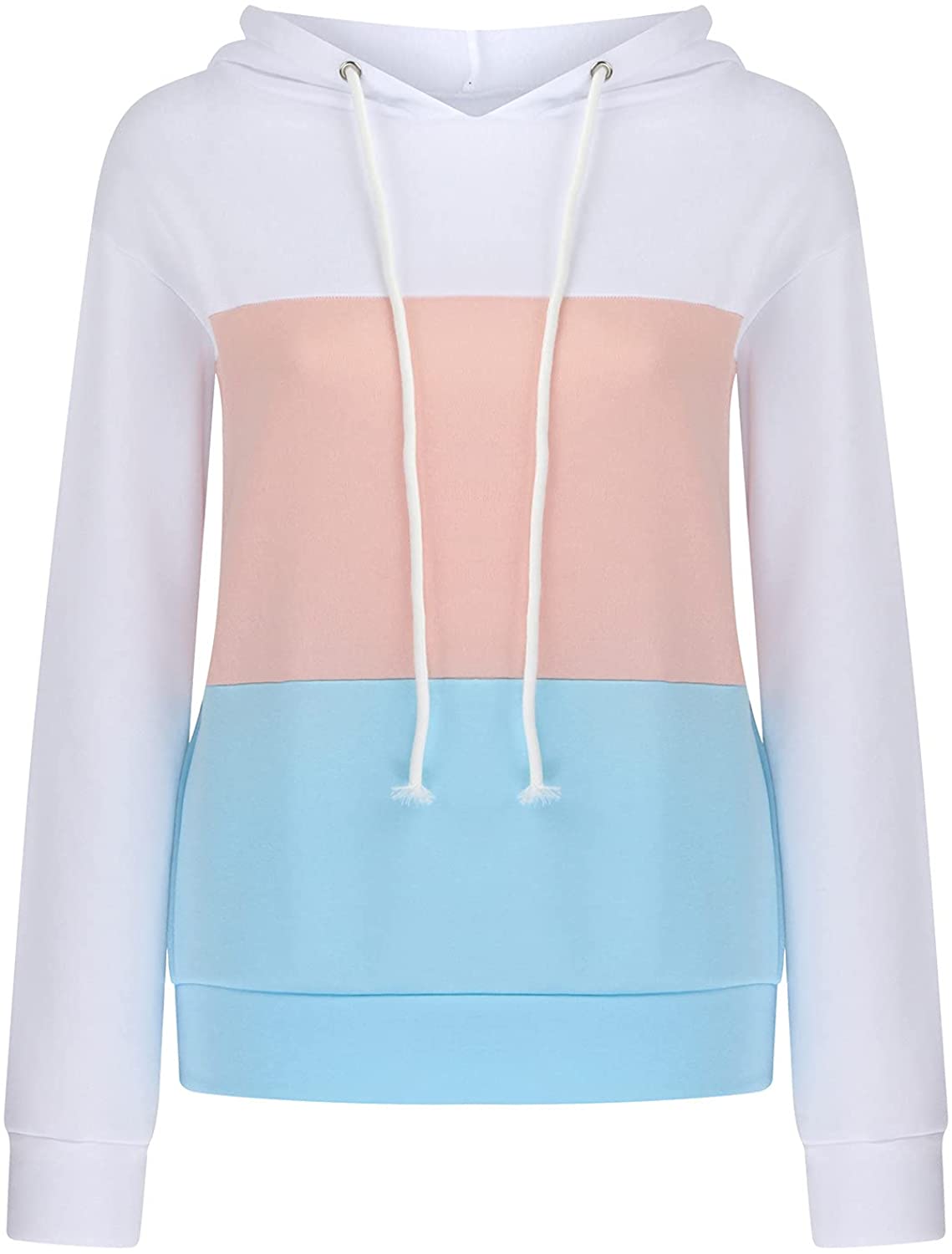 Tops for Women Work Casual Long Sleeve Hoodies Fashion Stitching Color Sweatshirts Drawstring Pullov