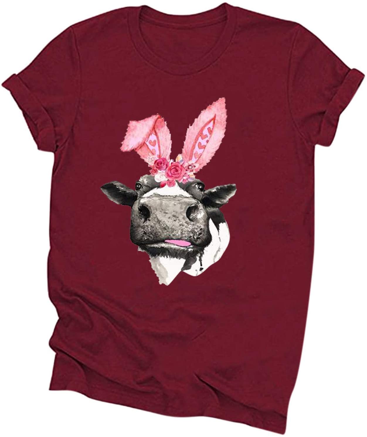 Dosoop Easter Cute Graphic Tees for Women Summer Casual Novelty Print Crewneck Short Sleeve T Shirt