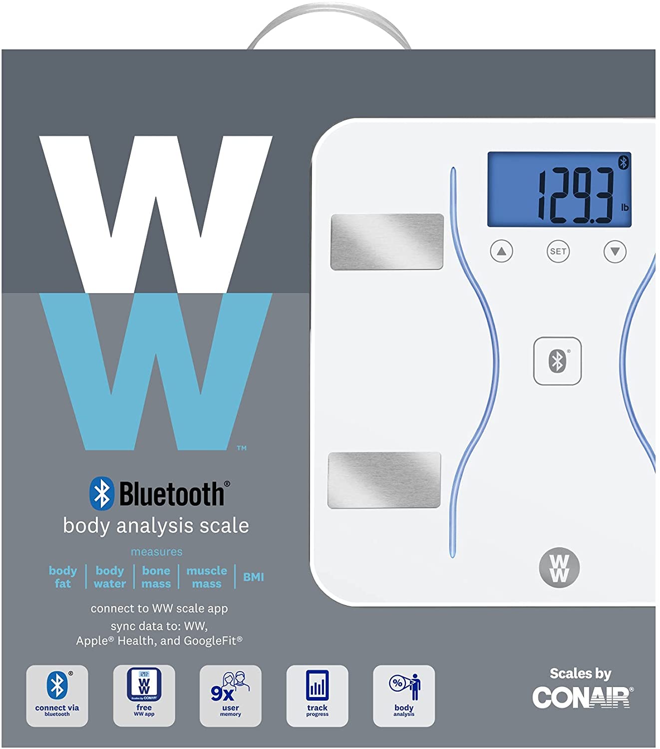 WW Scales by Conair Bluetooth Body Analysis Bathroom Scale, Measures Body Fat, Body Water, Bone Mass