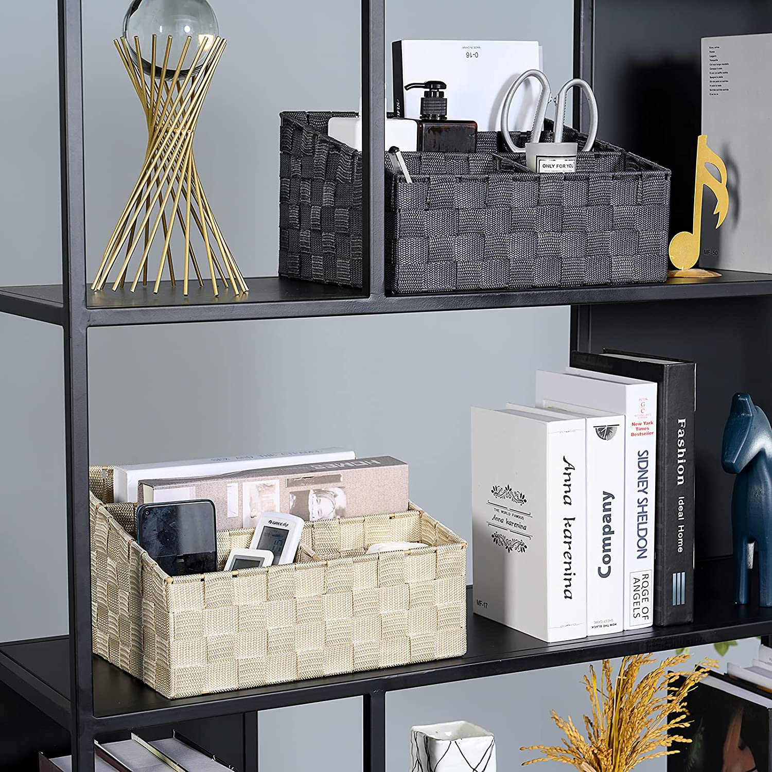 Alefar Woven Mail Desk File Organizer, Storage Drawer Bins for Electronics Charge Station, Counterto