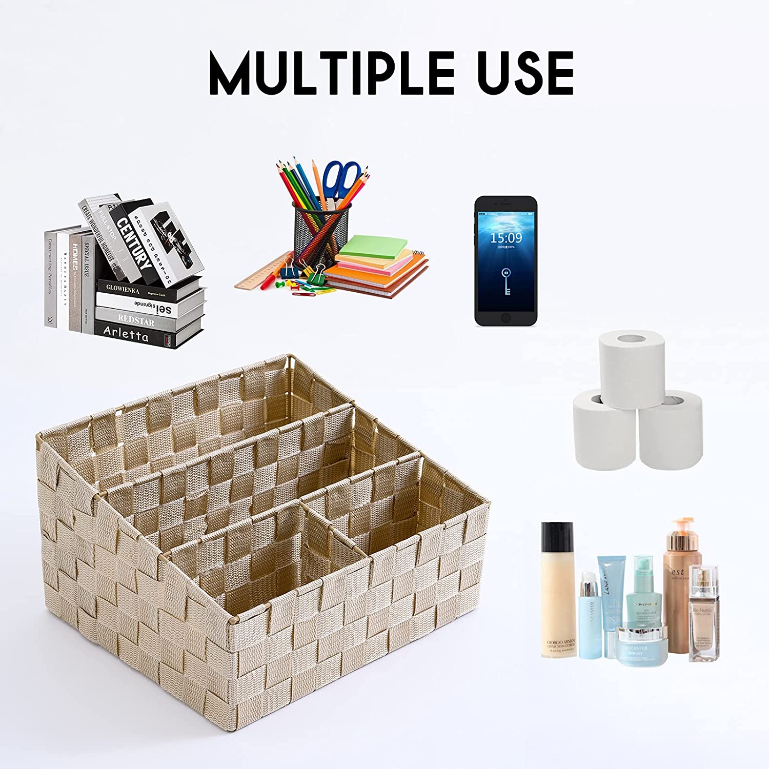 Alefar Woven Mail Desk File Organizer, Storage Drawer Bins for Electronics Charge Station, Counterto