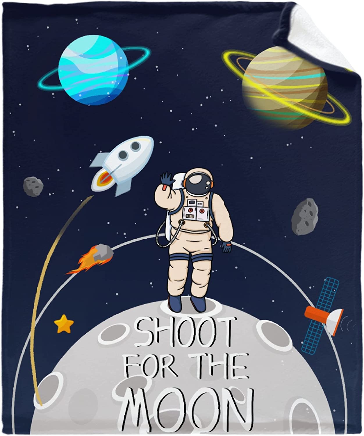 Outer Space Rocket Astronaut Fleece Throw Blanket No-Shedding Soft, Warm & Lightweight Perfect for B