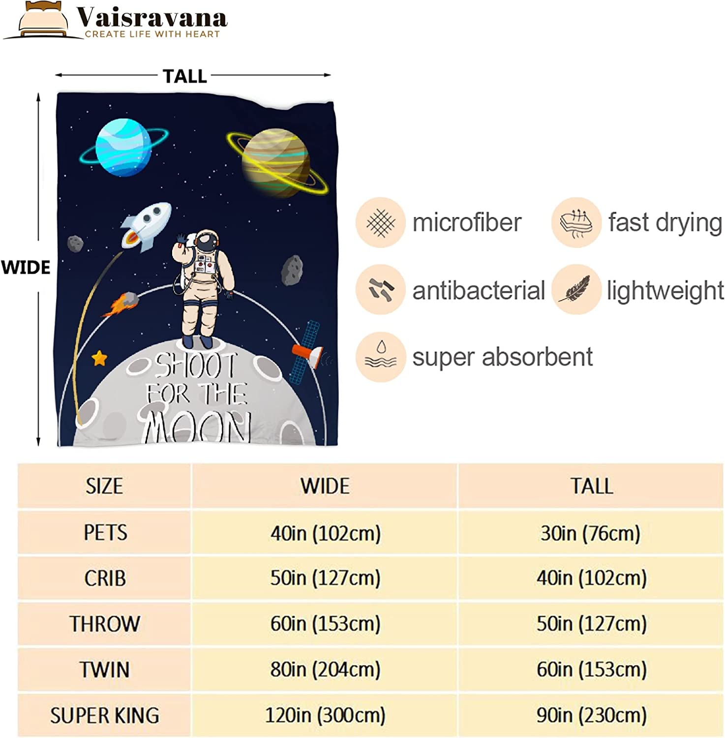 Outer Space Rocket Astronaut Fleece Throw Blanket No-Shedding Soft, Warm & Lightweight Perfect for B