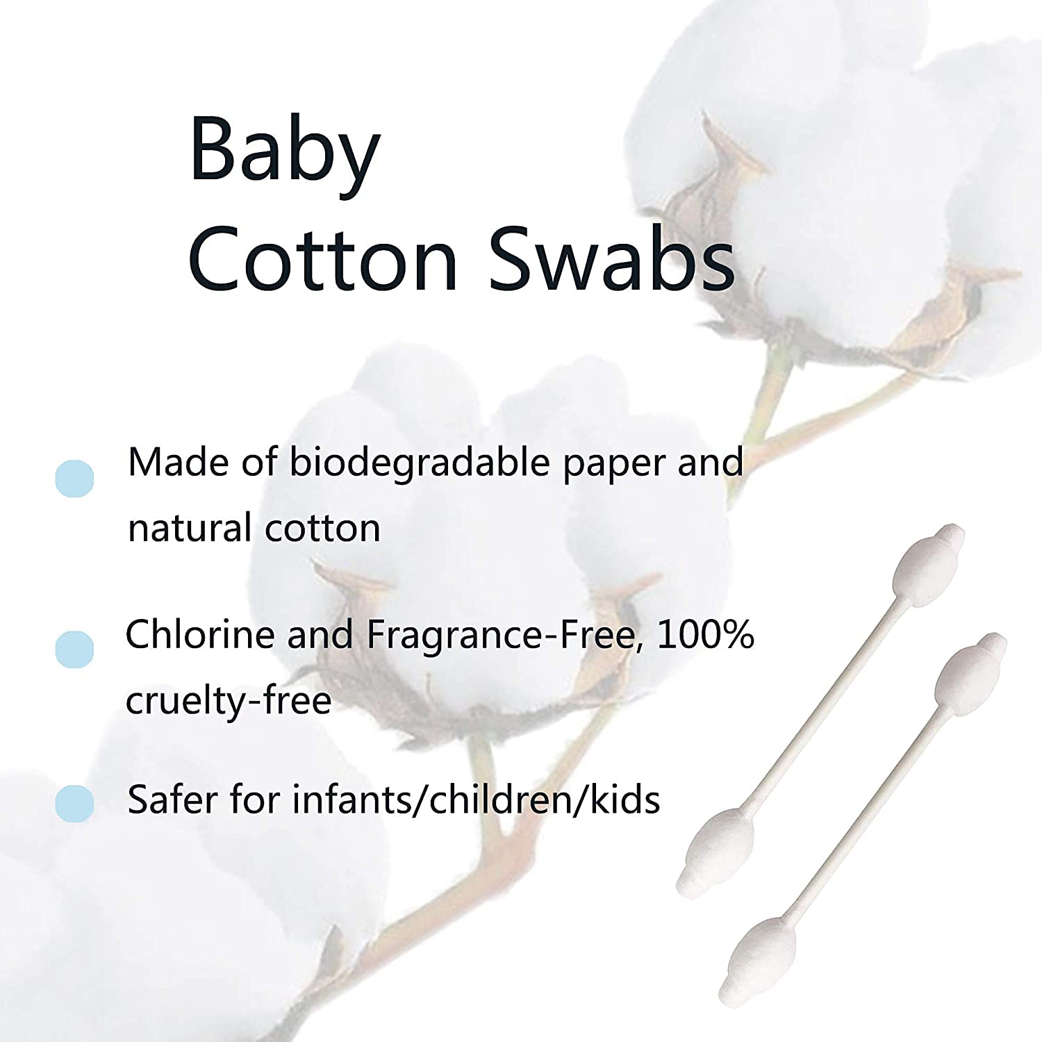 Safety Cotton Swabs with Large Tips for Newborn, Babies, Kids, Children 6 Pack (480)