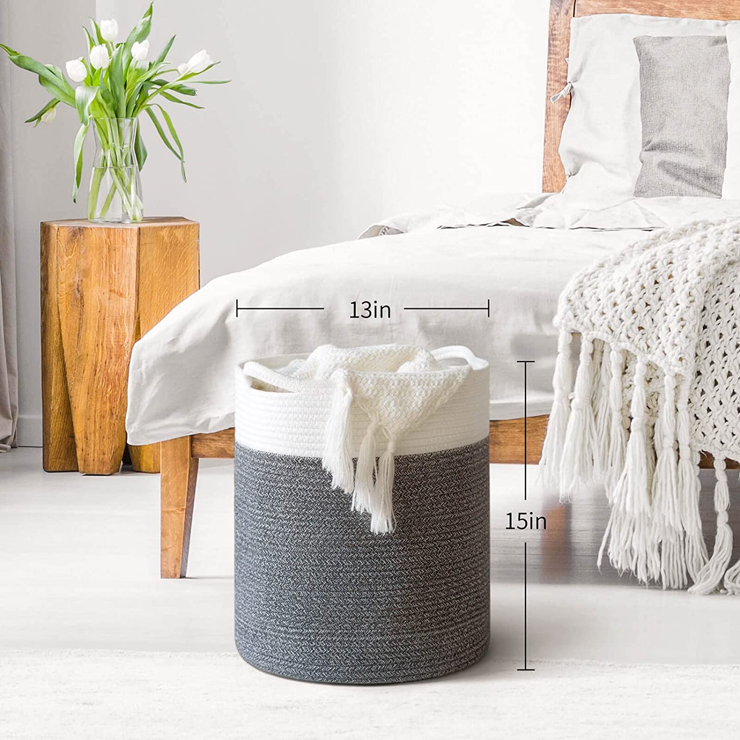 INDRESSME Cotton Rope Basket for Yoga Mat, Baby Laundry Basket for Toy, Towel, Clothes, Blankets, Wo